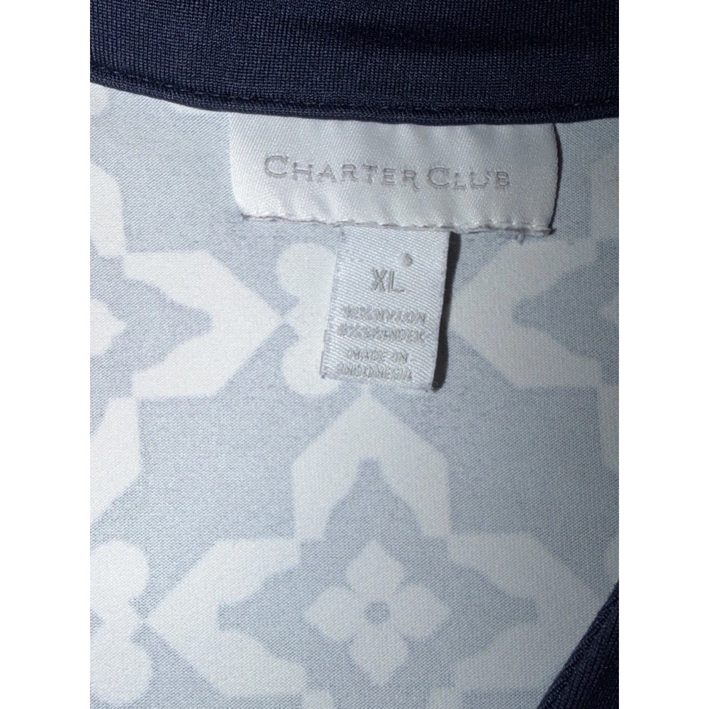 Charter Club Women's Geometric Tunic Top Size XL 3/4 Sleeve Navy & White Stretch - Picture 4 of 5